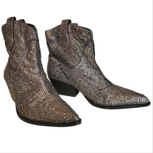 Jessica Simpson Tamira Crystal Glitter Embellished Western Ankle Boots Wmns 8.5